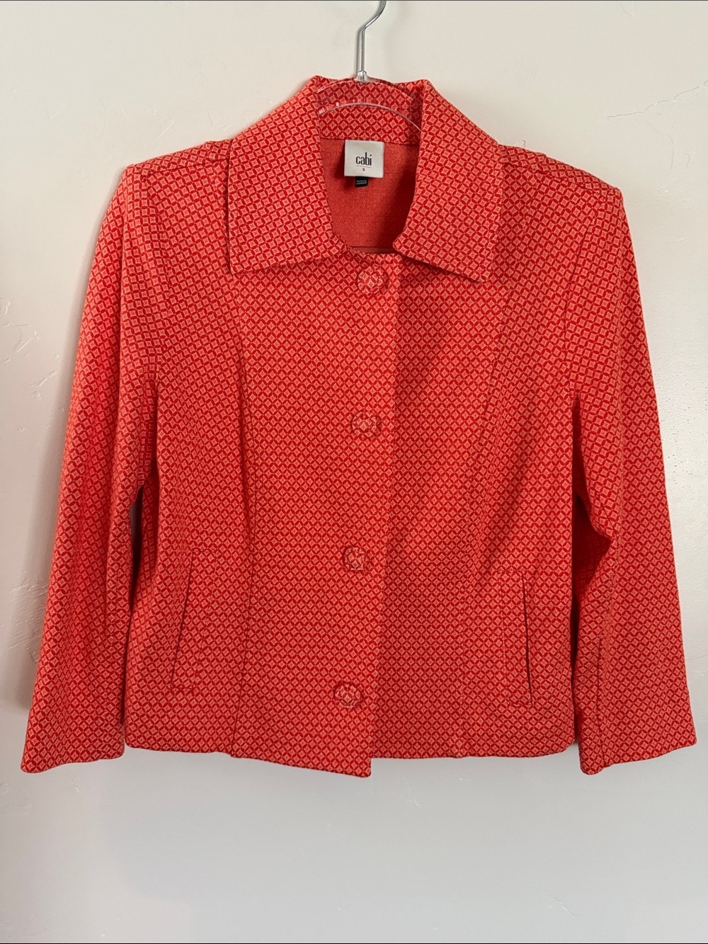 CAbi Coral Red Orange Textured Snap Button Jacket
